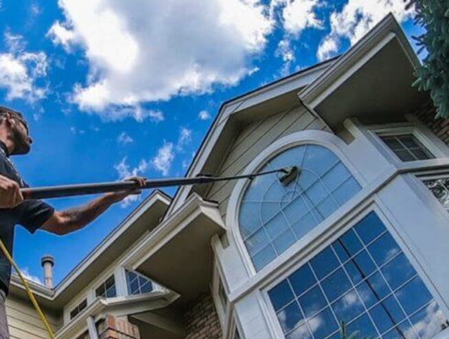 Residential and commercial window washing in Post Falls, Idaho, leaving windows streak-free and sparkling.