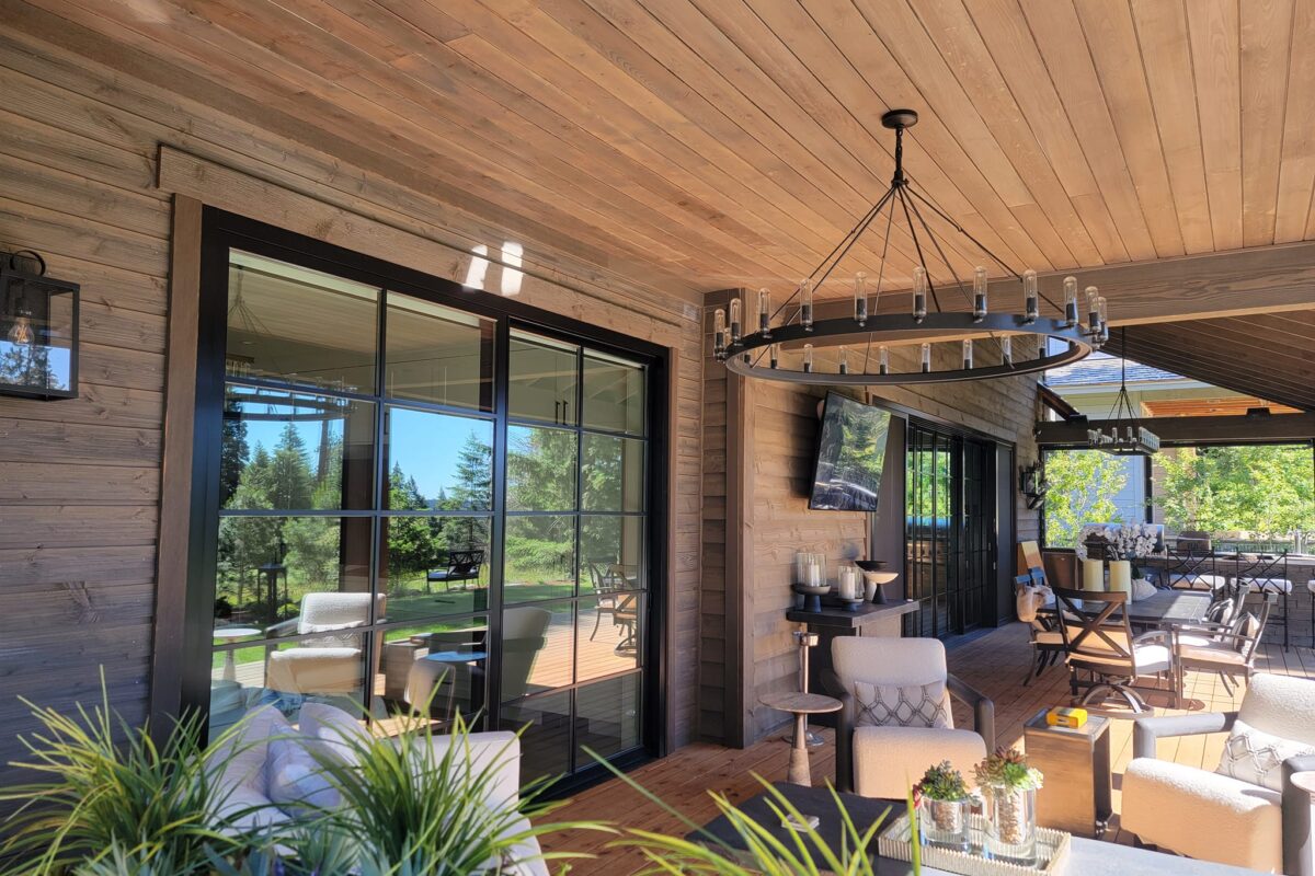 Residential window cleaning and soft washing for a custom high-end home in the Mica Mountain area, ID, provided by Bullseye Wash Systems.