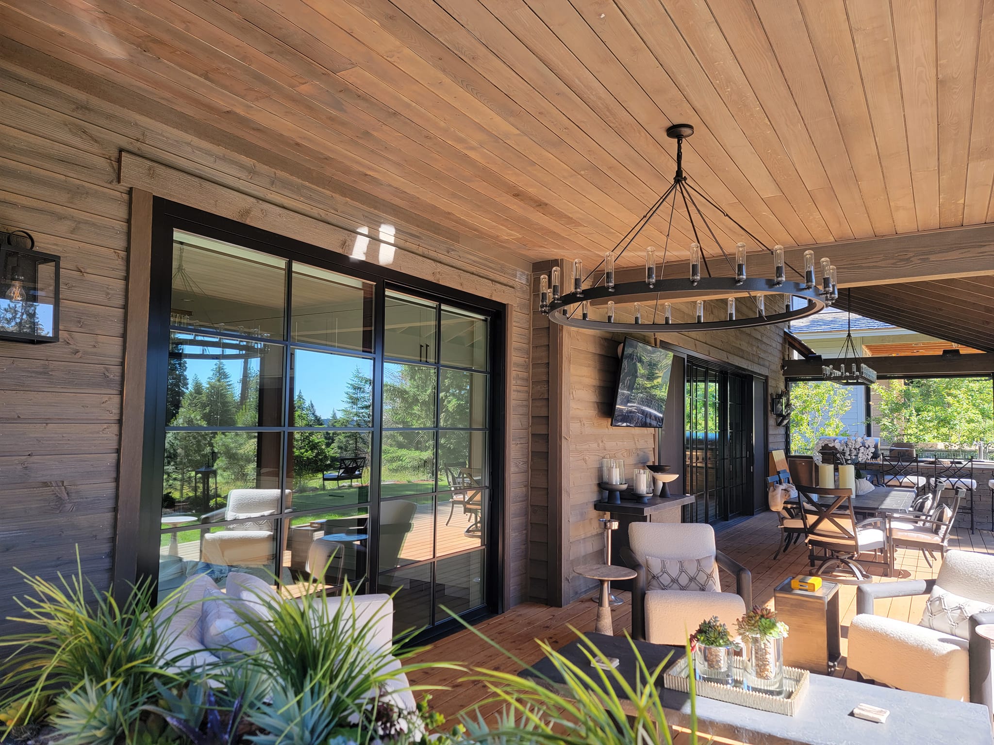 Residential window cleaning and soft washing for a custom high-end home in the Mica Mountain area, ID, provided by Bullseye Wash Systems.