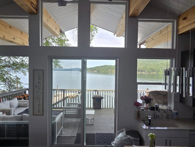 Window washing Bayview ID for a custom home in Bayview, ID, provided by Bullseye Wash Systems, ensuring streak-free windows for clear views.