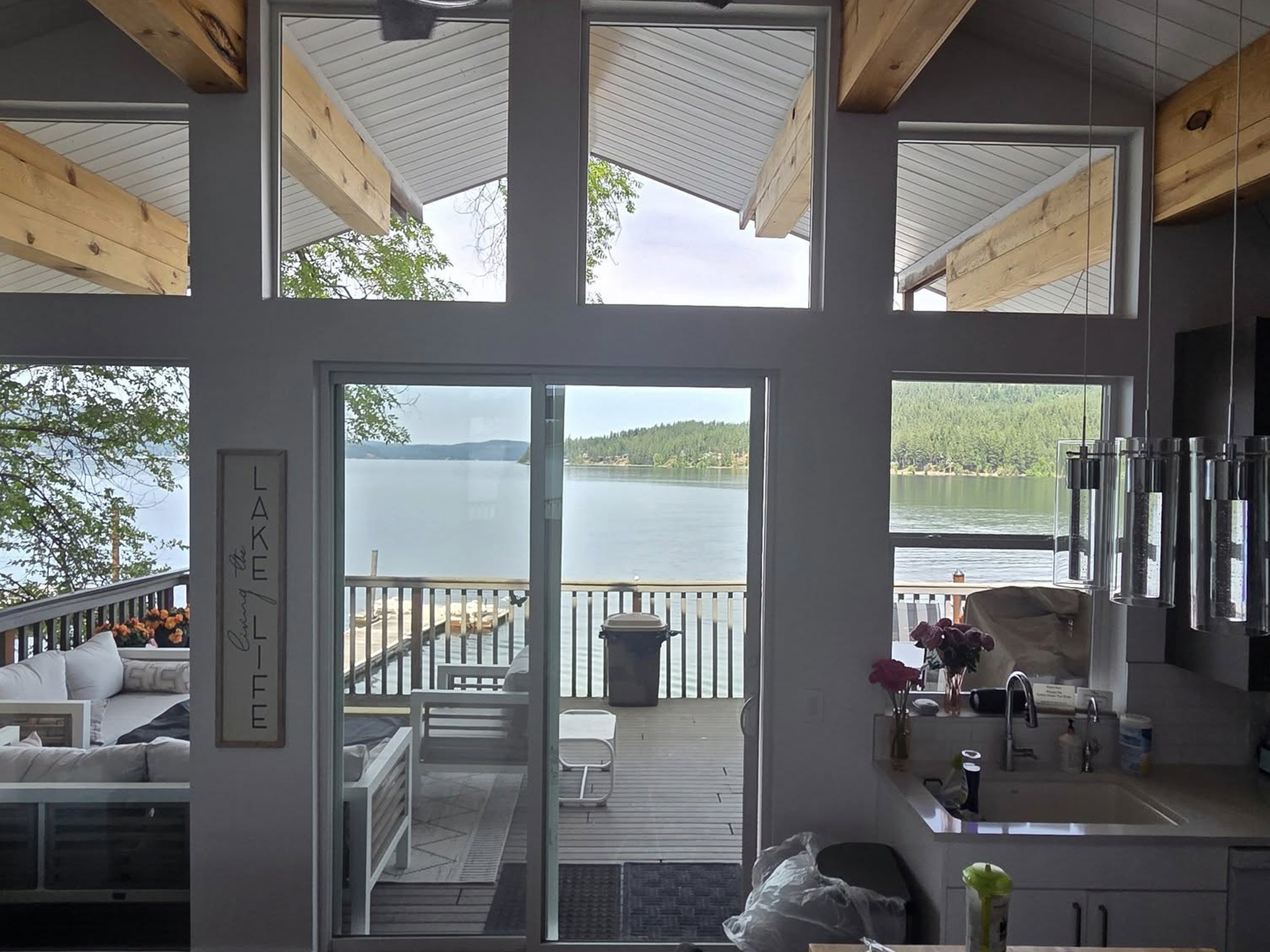 Window washing Bayview ID for a custom home in Bayview, ID, provided by Bullseye Wash Systems, ensuring streak-free windows for clear views.